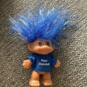 Blue Hair Troll Doll with Happy Chanukah Shirt